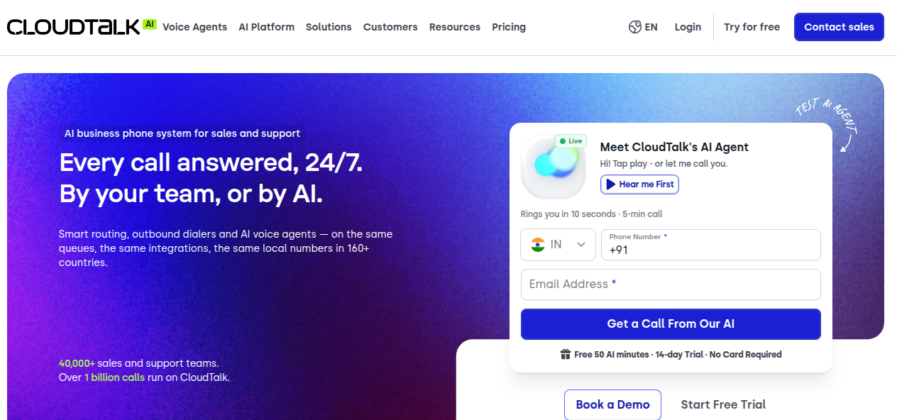 CloudTalk call center software dashboard and analytics