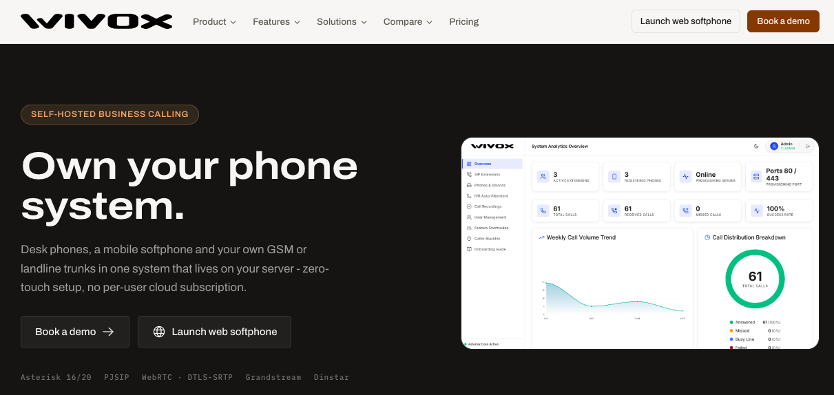 Wivox self-hosted PBX web administration dashboard