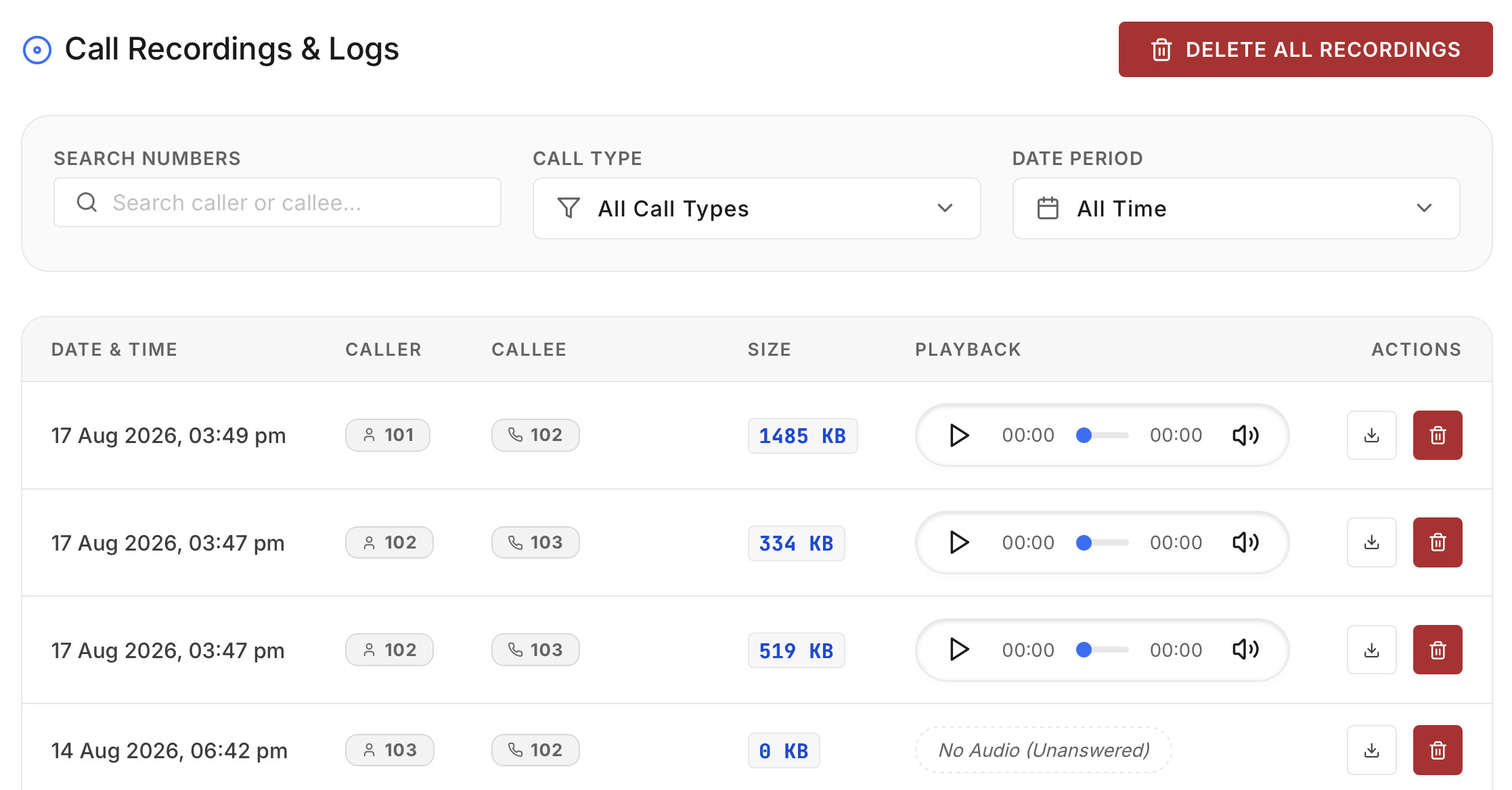 Call recordings logs